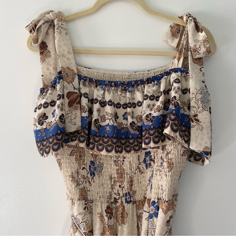 Anne Klein Women's 16/XL Floral Printed Tie-Shoulder Off-The-Shoulder Midi Dress - Picture 7 of 15
